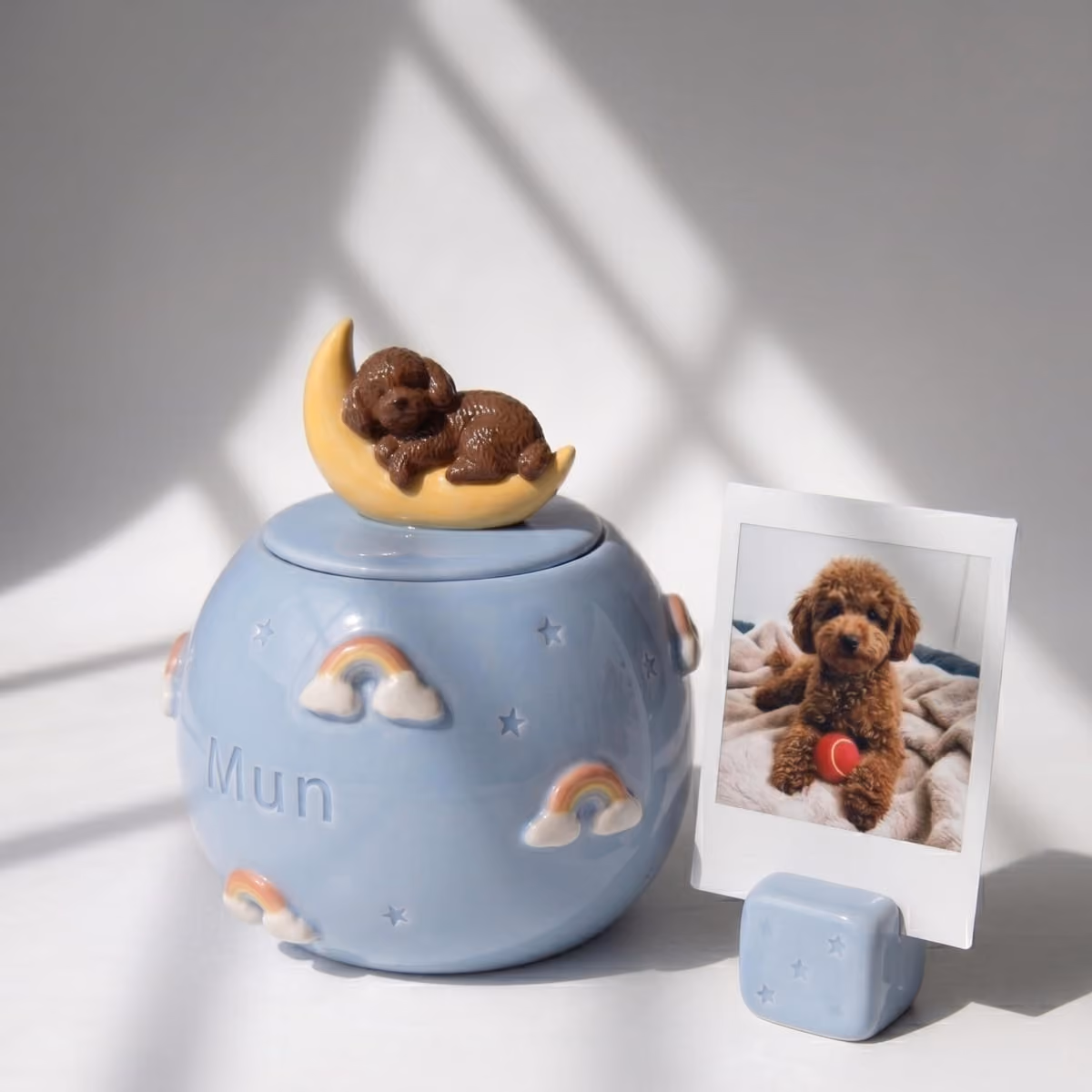 Celestial pet urn shown from the side