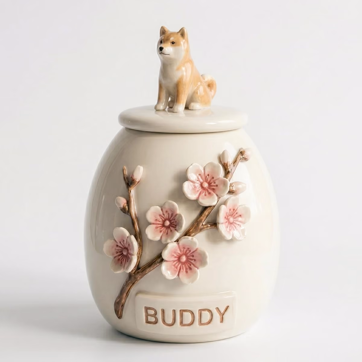 Cherry Blossom pet urn shown from the side