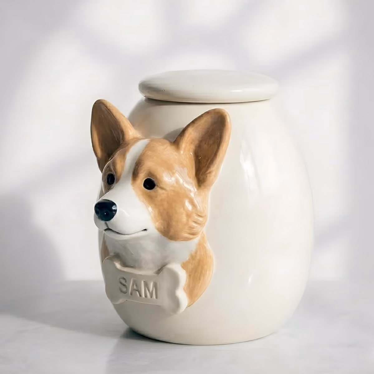 Corgi ceramic memorial urn, view 3