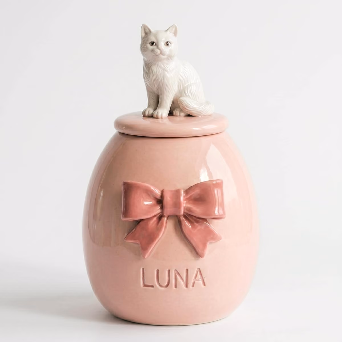 Heart & Bow pet urn shown from the side