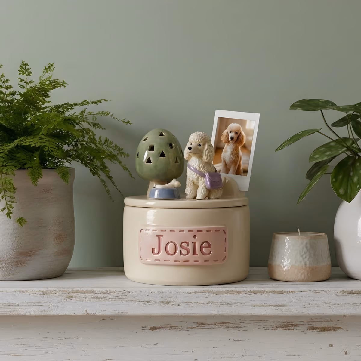 Poodle ceramic memorial urn, view 2