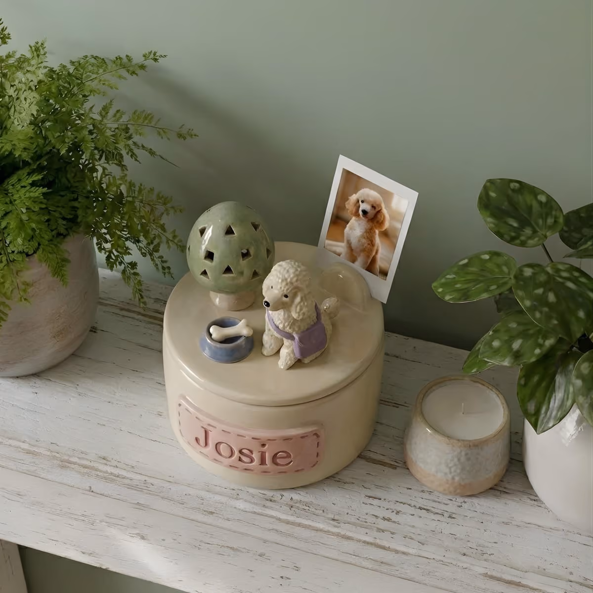 Poodle ceramic memorial urn, view 3