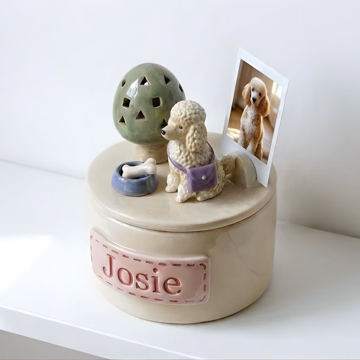 Poodle ceramic memorial urn, view 4