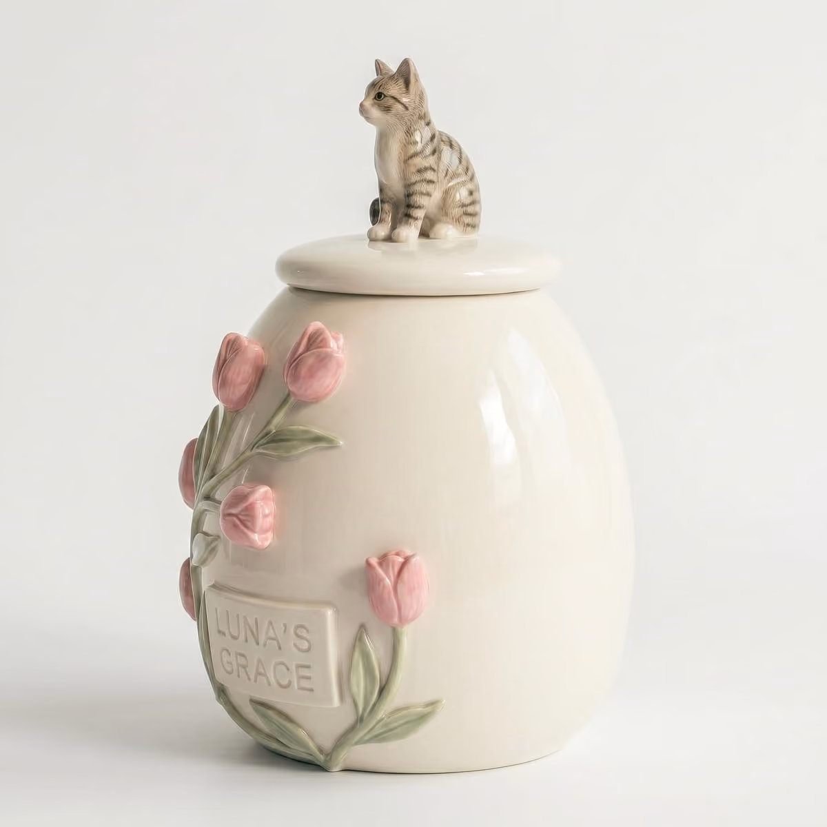 Tabby Cat ceramic memorial urn, view 3