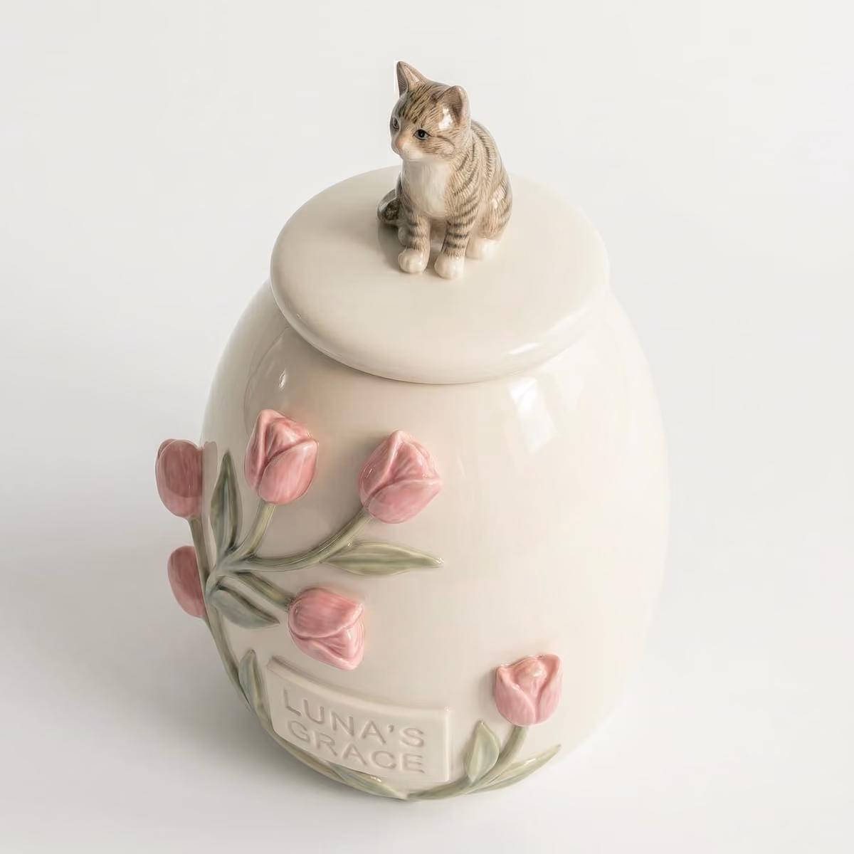 Tabby Cat ceramic memorial urn, view 4